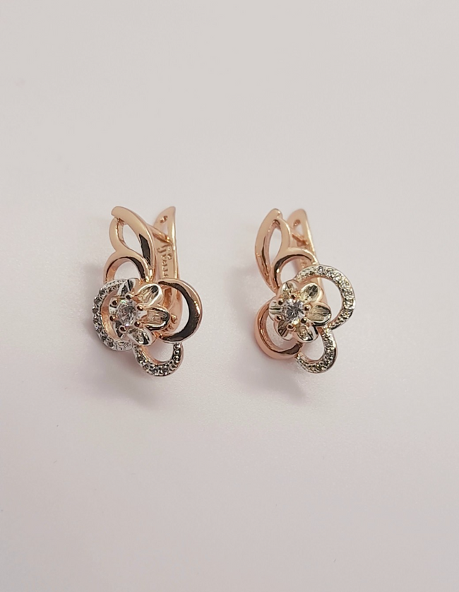 14Ct/585 Rose Filled High Quality Earrings Flower Shaped English Lock