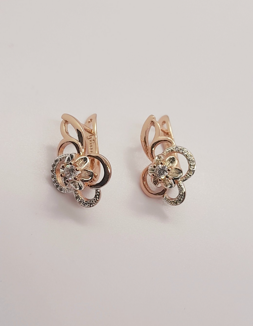 14Ct/585 Rose Filled High Quality Earrings Flower Shaped English Lock