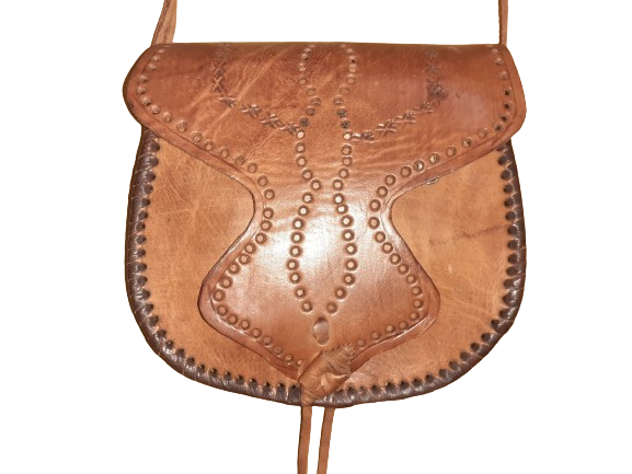 Round drawstring bag natural artisan leather