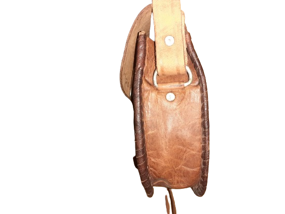 Round drawstring bag natural artisan leather