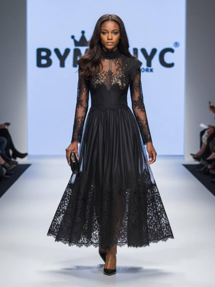 Black Floral Long Gala Dress SOHO: Prêt-à-Porter Line BYMANYC ® New York
