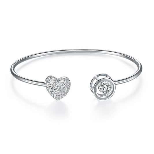 Dancing Stone Heart Bangle Bracelet Solid 925 Sterling Silver Bridal Wedding, Birthday,Christmas, Engagement