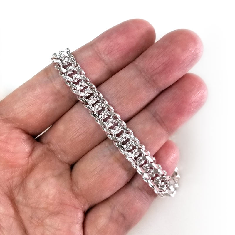 Men's Silver Bracelet 10 mm Wide  990 Pure Silver Cuban Link Chain Adjustable