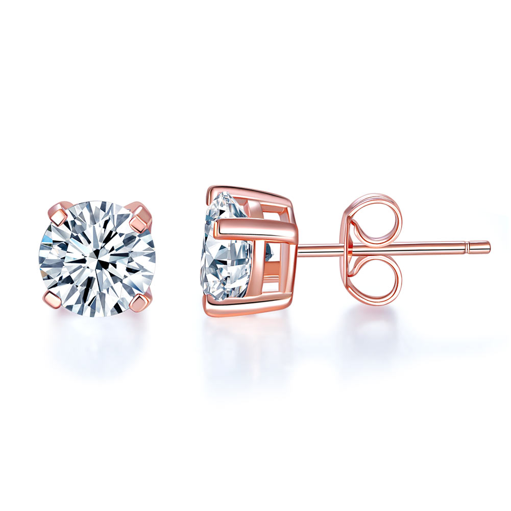 1.0 Ct. Created Diamond Stud Earrings 925 Sterling Silver Rose Gold Plated
