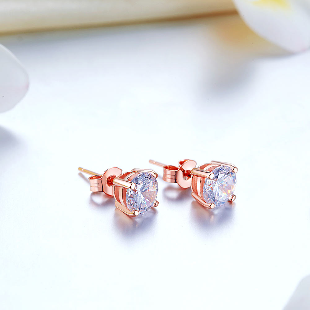 1.0 Ct. Created Diamond Stud Earrings 925 Sterling Silver Rose Gold Plated