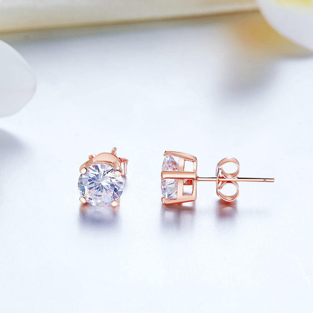 1.0 Ct. Created Diamond Stud Earrings 925 Sterling Silver Rose Gold Plated