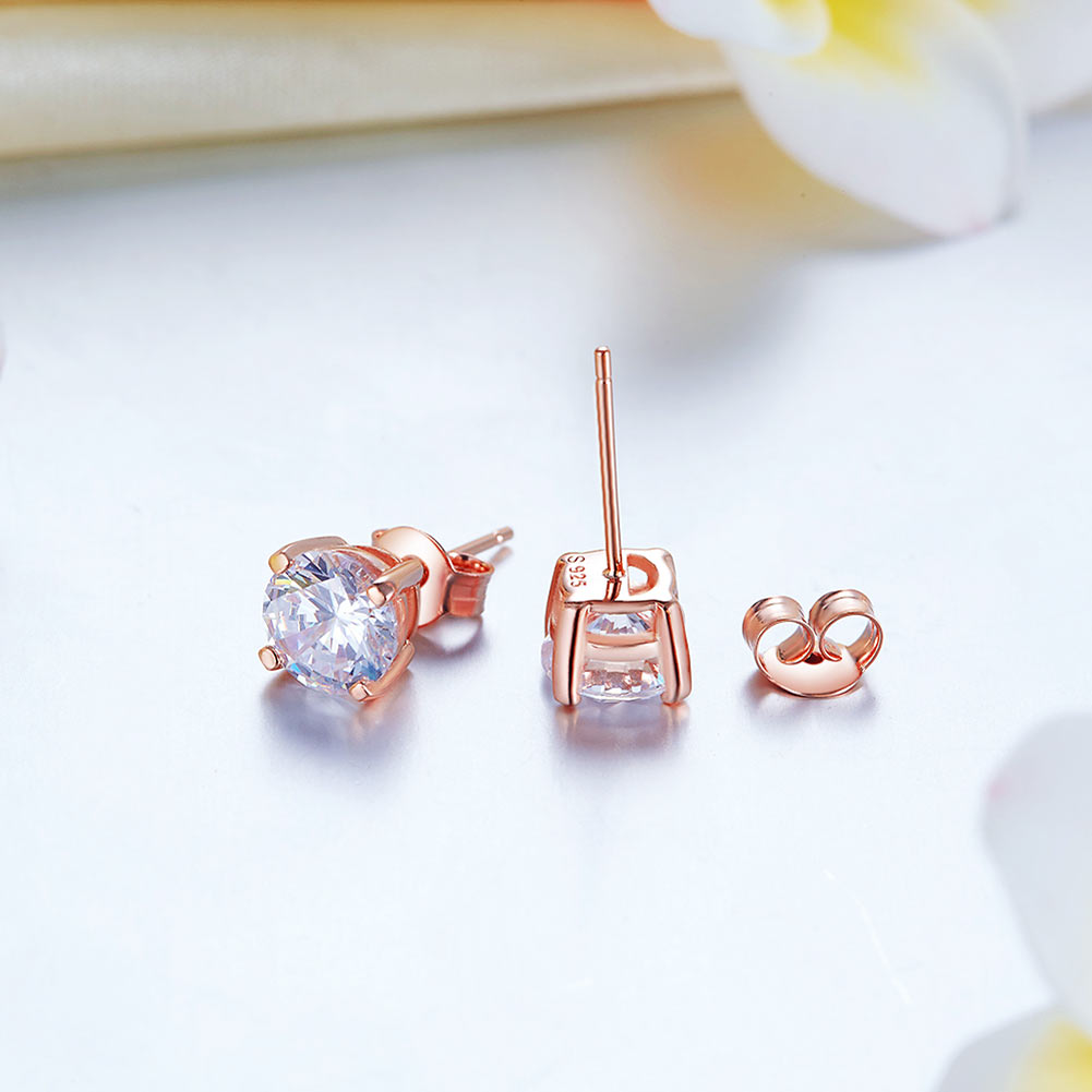1.0 Ct. Created Diamond Stud Earrings 925 Sterling Silver Rose Gold Plated