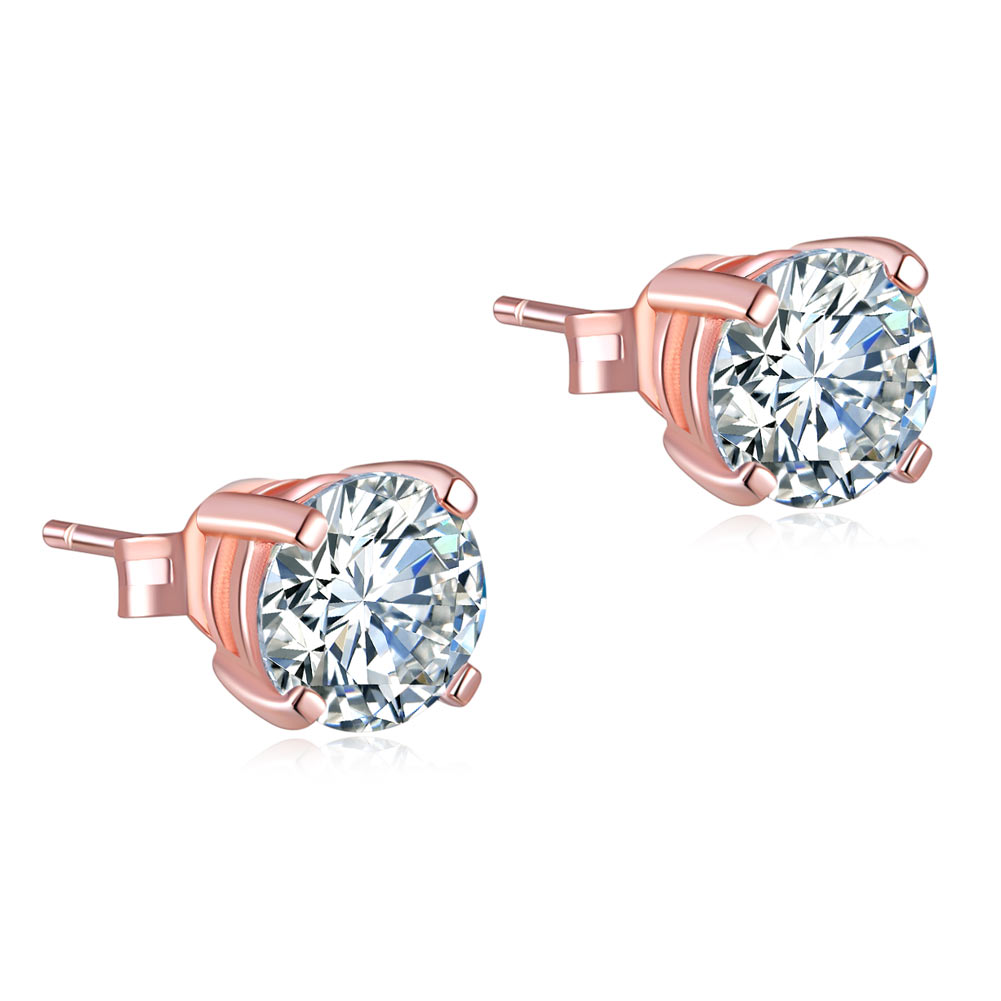 1.0 Ct. Created Diamond Stud Earrings 925 Sterling Silver Rose Gold Plated