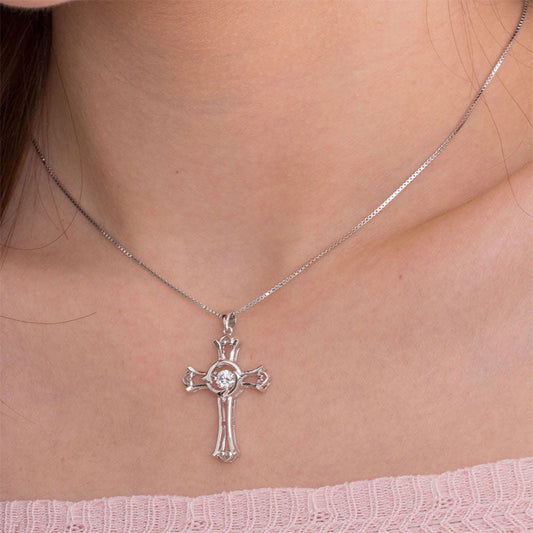 Dancing Stone Heart Cross Pendant Necklace 925 Sterling Silver