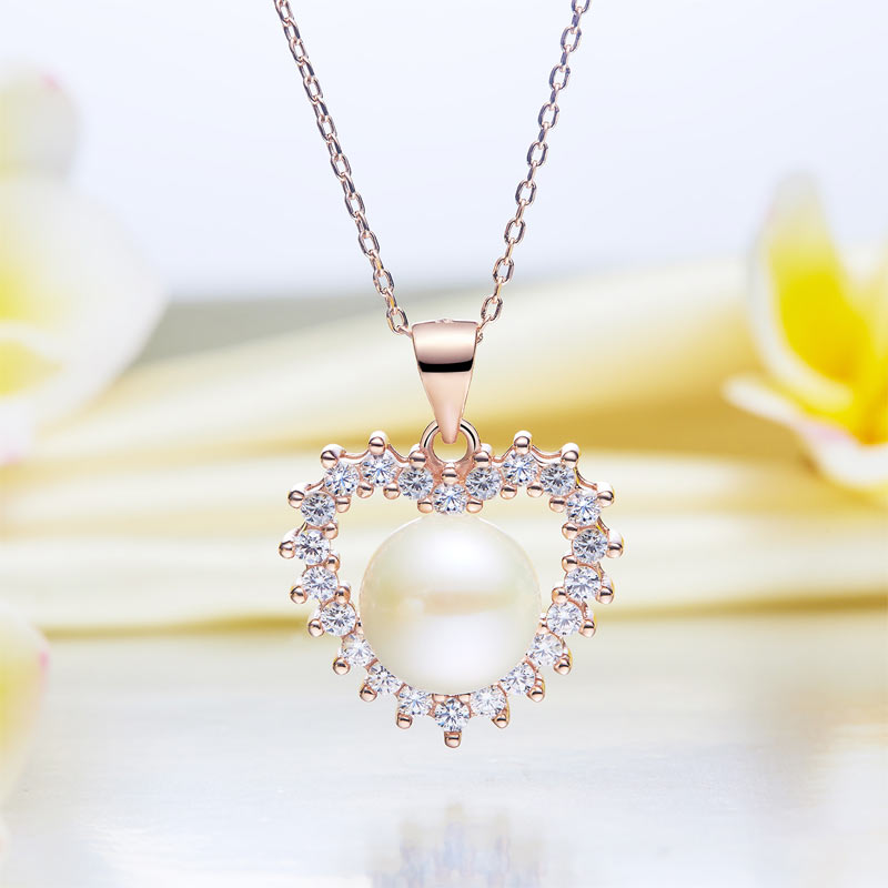 Fresh Water Pearl Heart Necklace 925 Sterling Silver with Rose Gold Plated