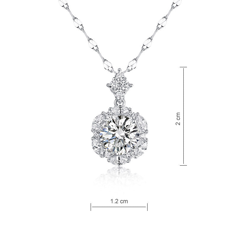 Solid Rhodium Plated 925 Sterling Silver 2.0 Ct 8 mm. Moissanite Diamond Flower Pendant & Necklace