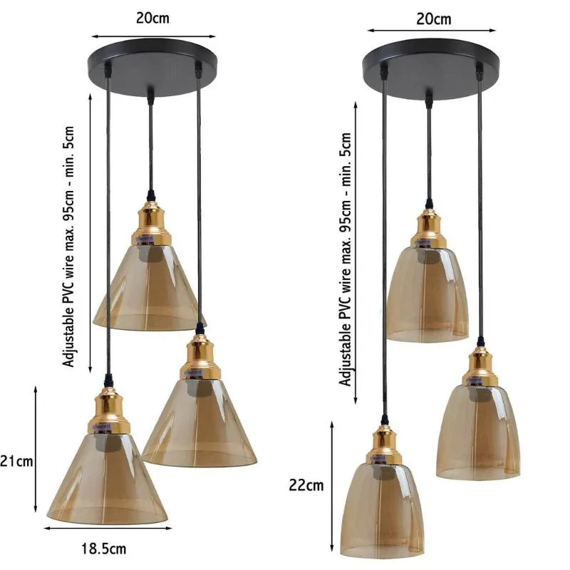 Glass Ceiling Pendant 3 Lights~1428(UK 🇬🇧 delivery)