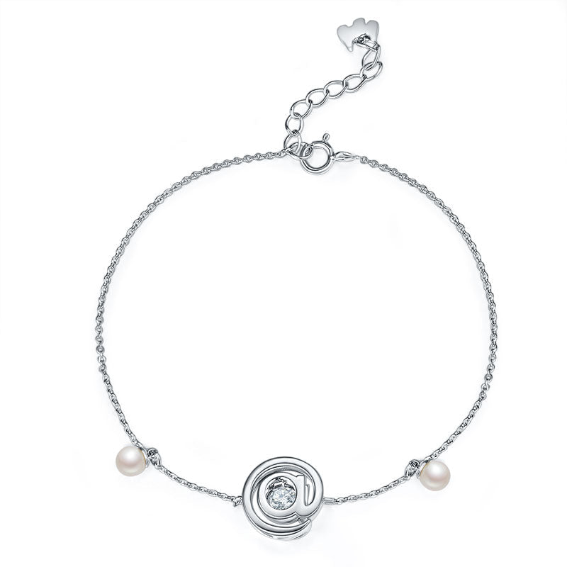 Moissanite Diamond Fresh Water Pearls & Dancing Stone Bracelet Solid Rhodium Plated 925 Sterling Silver