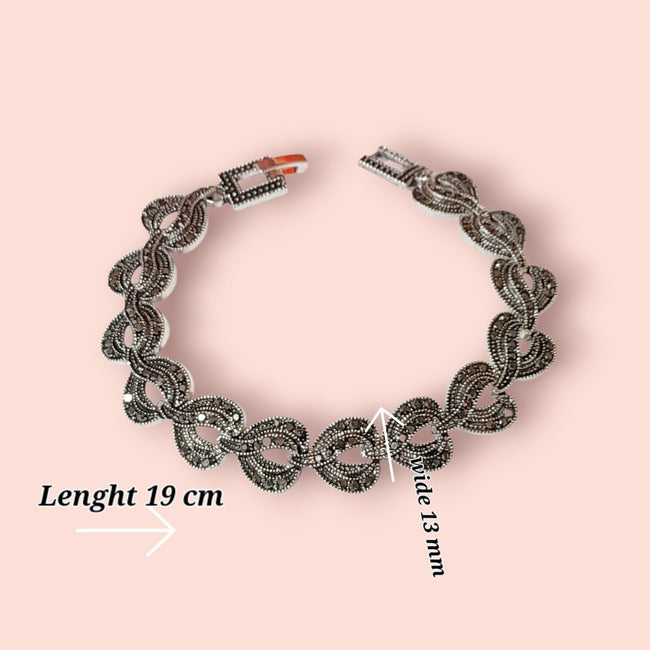 Art Deco Marcasite Style Silver Tone Heart Bracelet