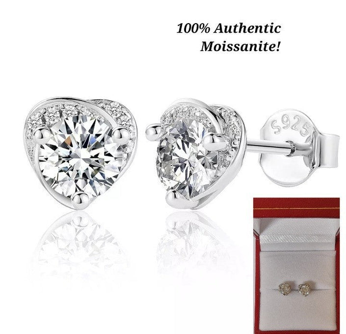 Total 1.0 Ctw VVS1 Lab Grown Heart Moissanite 18K White Gold Plated Silver Earrings Stud