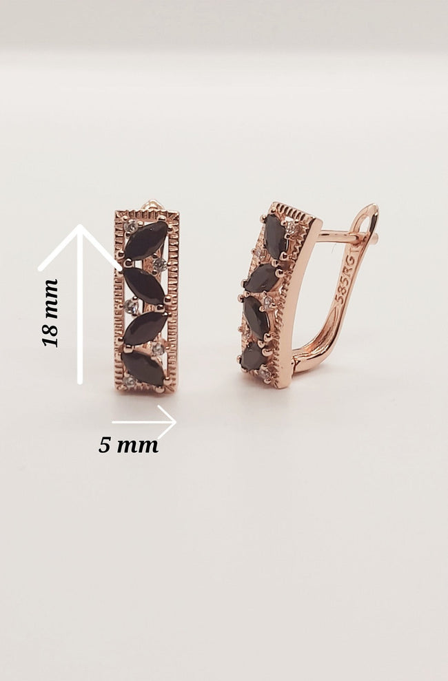 Rolled RG 585 Rose Gold Plated Black White Zircon Earrings English Lock