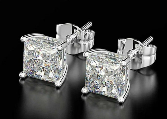 925 Sterling Silver 1.00 Ct Square Earrings Stud 6mm Sparkling Briliant Zircon