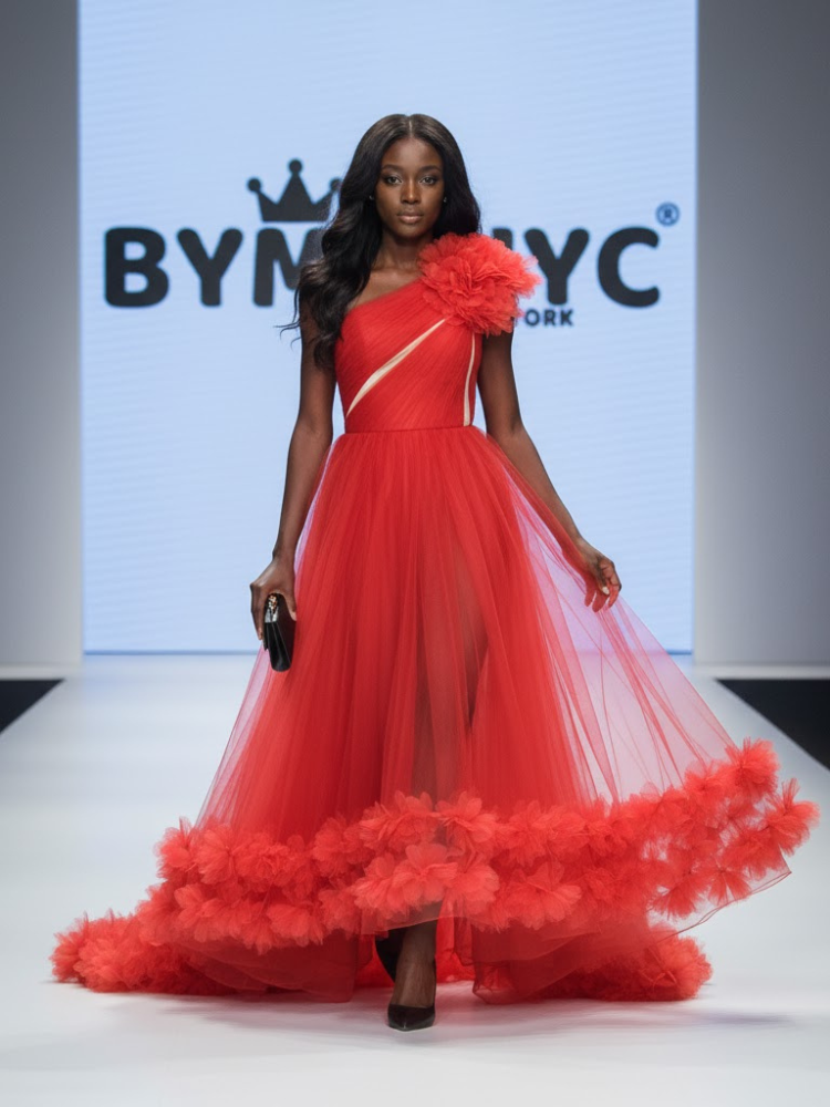 Red Long Gala Dress BOROUGH PARK: Prêt-à-Porter Line BYMANYC ® New York