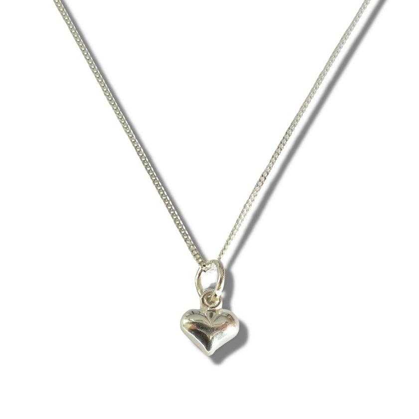 Girls Mini Puff Heart Pendant and Sterling Silver Necklace in Gift Box