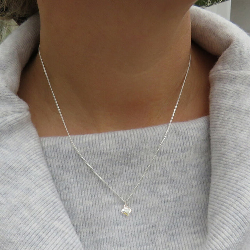Girls Mini Puff Heart Pendant and Sterling Silver Necklace in Gift Box