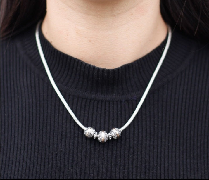 Authentic 925 Silver&18 K Gold Chain Ball Bead Necklace Bali Jewellery
