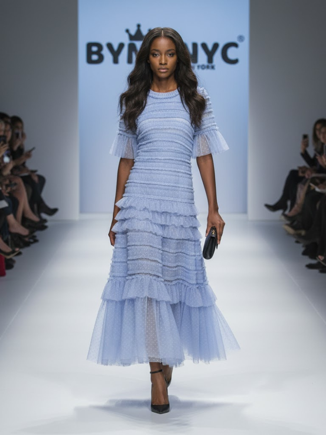 Sky Blue Ruffle Midi Dress CENTRAL PARK: Prêt-à-Porter Line BYMANYC ® New York-0