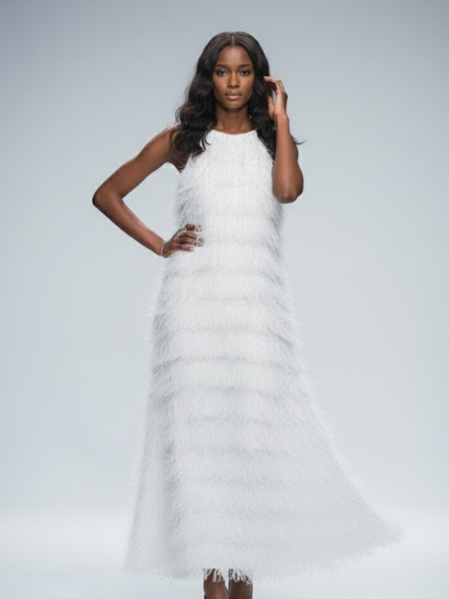 White Fringe Long Dress FIFTH AVENUE: Prêt-à-Porter Line BYMANYC ® New York-1