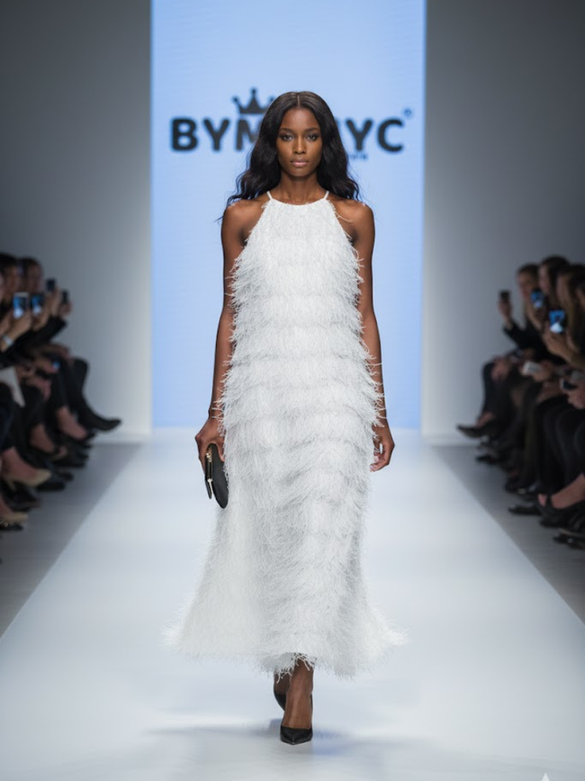 White Fringe Long Dress FIFTH AVENUE: Prêt-à-Porter Line BYMANYC ® New York-0