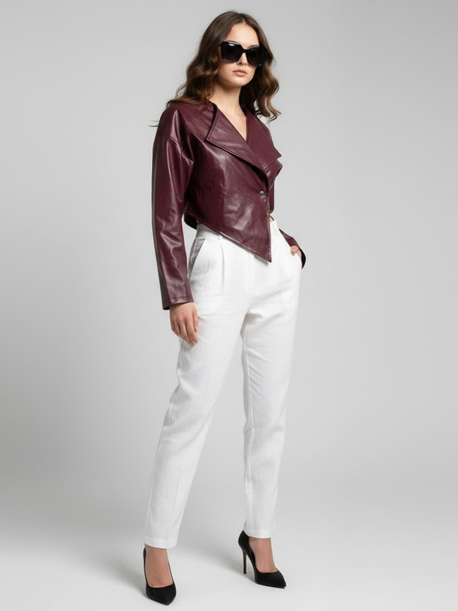 Women's Cropped Vegan Leather Jacket HARLEM COUTURE BYMANYC ® New York-0