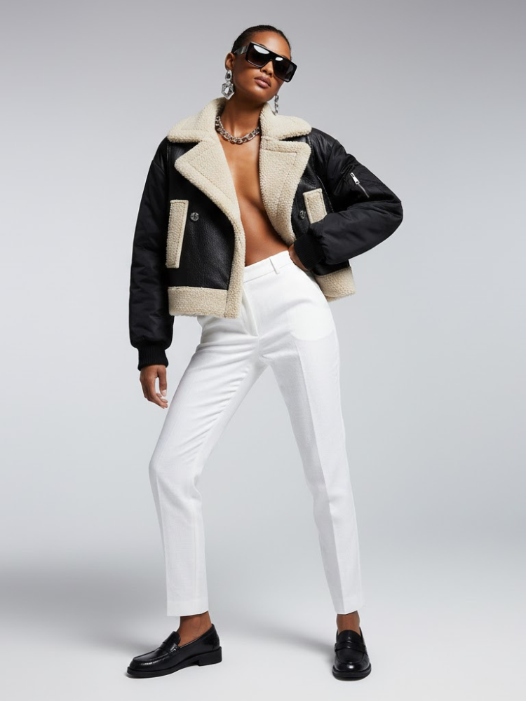 Women's Vegan Leather & Shearling Bomber Jacket BLACK - PARK SLOPE: New Collection COUTURE in BROOKLYN - BYMANYC ® New York