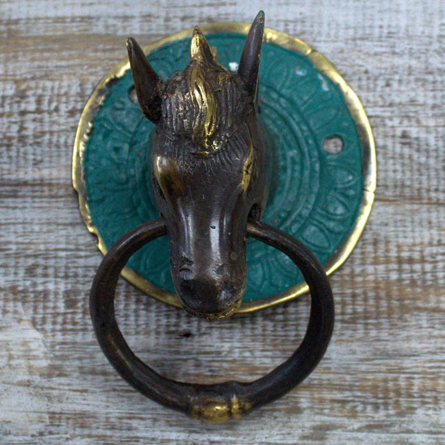 Antique Style Art Deco Brass Door Knocker - Horses Head