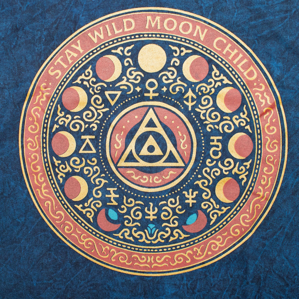 Nomad Sari Stonewashed Cotton T-Shirt - Stay Wild Moon Child - Blue - Large