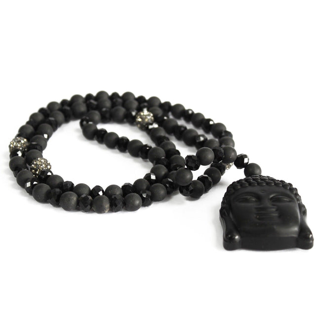 Buddha / Black Agate Stone - Gemstone Necklace