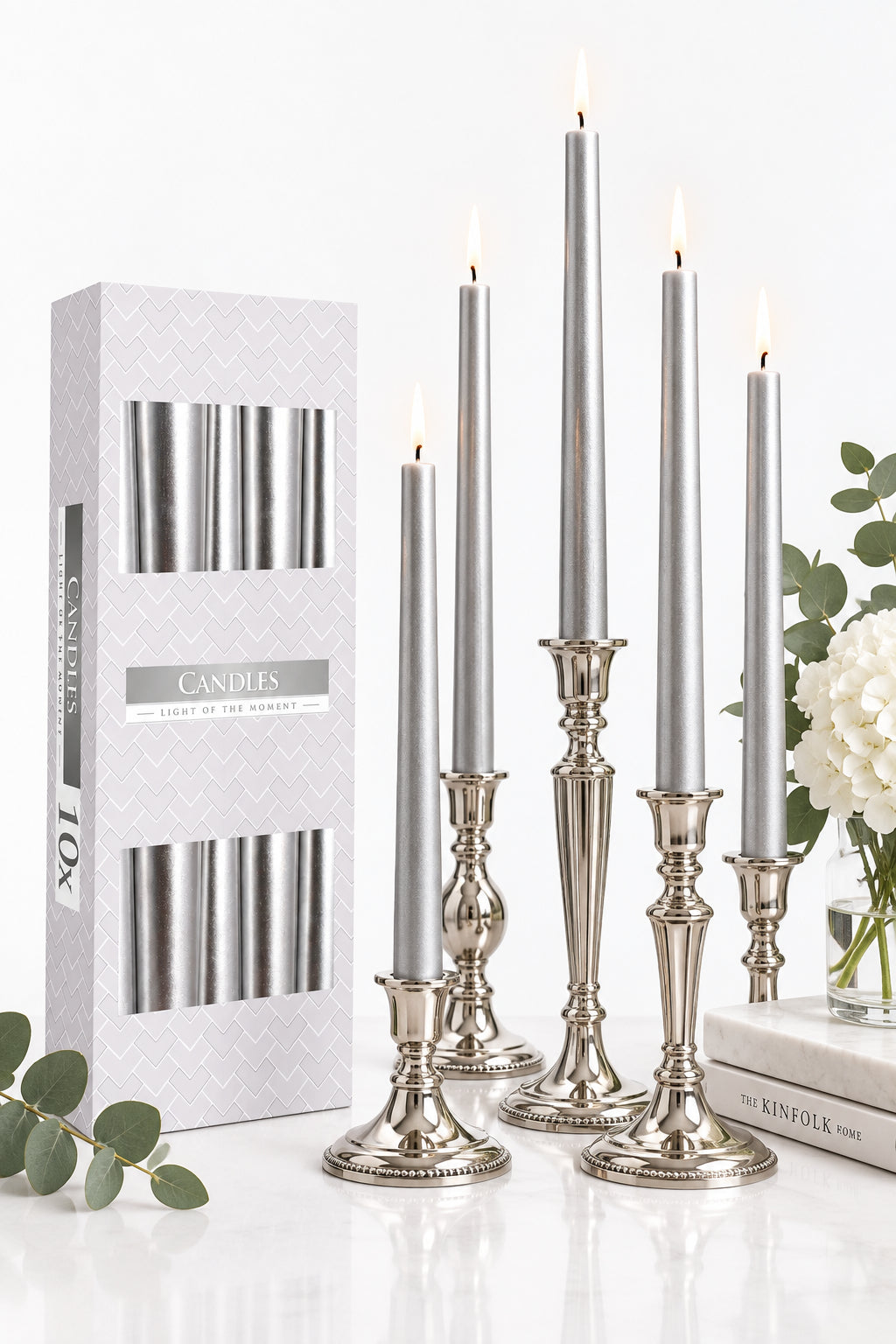 Taper Candle - Silver Metalic - 10 Pcs