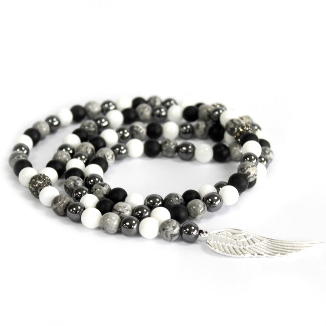 Angel Wing / Grey Agate Natural Gemstone Necklace