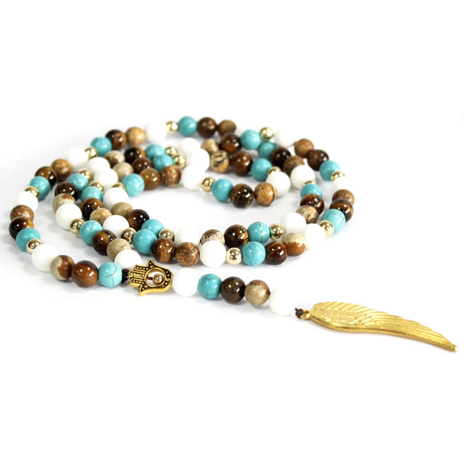 Angel Wing Hamza/ Multi Beads Gemstone Turquoise Boho Pendant Necklace