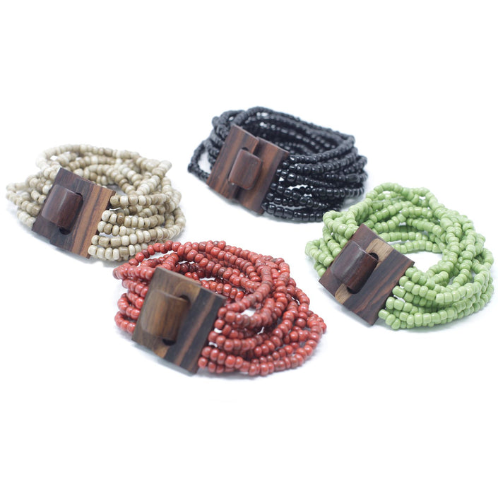 Multi-Bead Bohemian Bangle Wooden Clasp - Assorted Colours