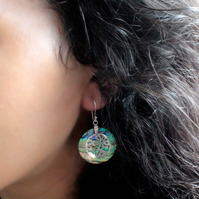 Shell & 925 Silver Earrings - Flowers - Abalone [UK delivery]