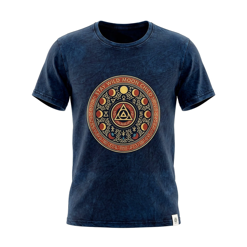 Nomad Sari Stonewashed Cotton T-Shirt - Stay Wild Moon Child - Blue - Small