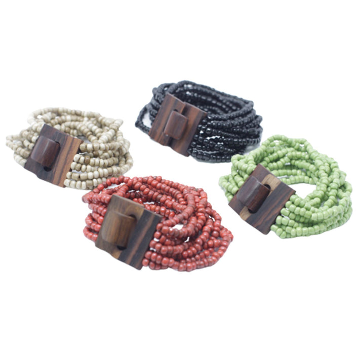 Multi-Bead Bohemian Bangle Wooden Clasp - Assorted Colours