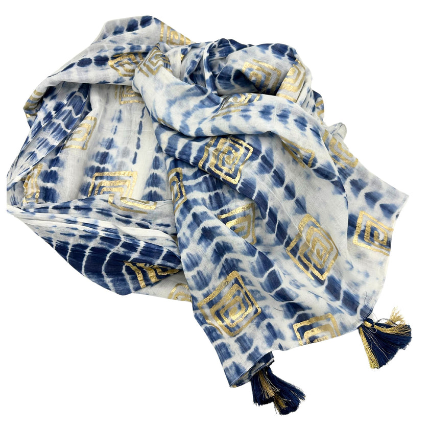 Nomad Sari Pareo – Blue Tie Dye & Block Print 180/110 cm