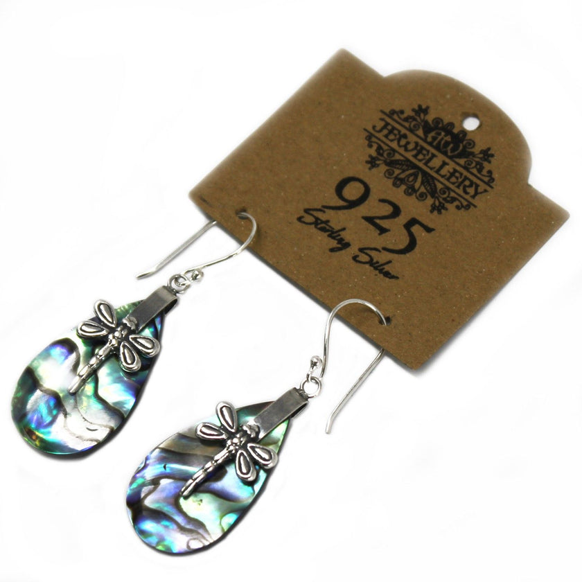 Shell & 925 Silver Earrings - Dragonflies - Abalone [ UK delivery]