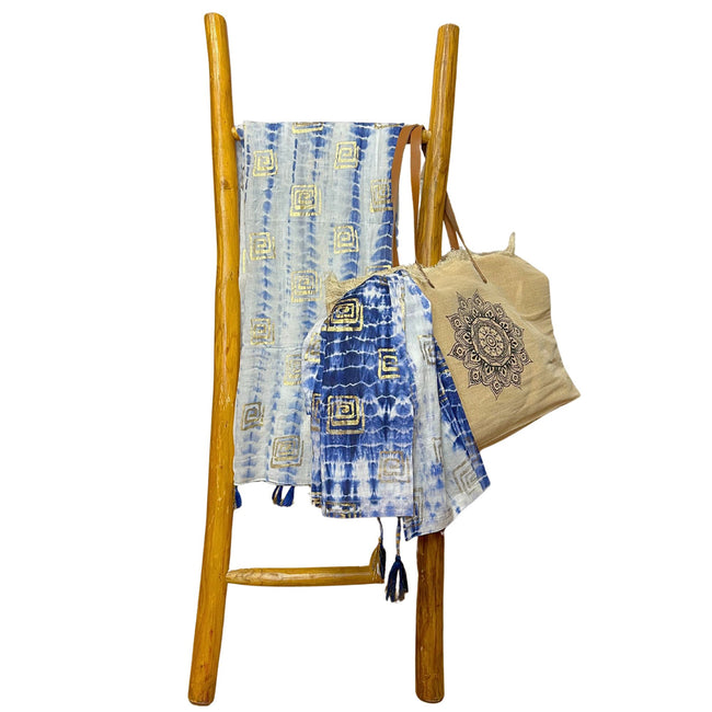 Nomad Sari Pareo – Blue Tie Dye & Block Print 180/110 cm
