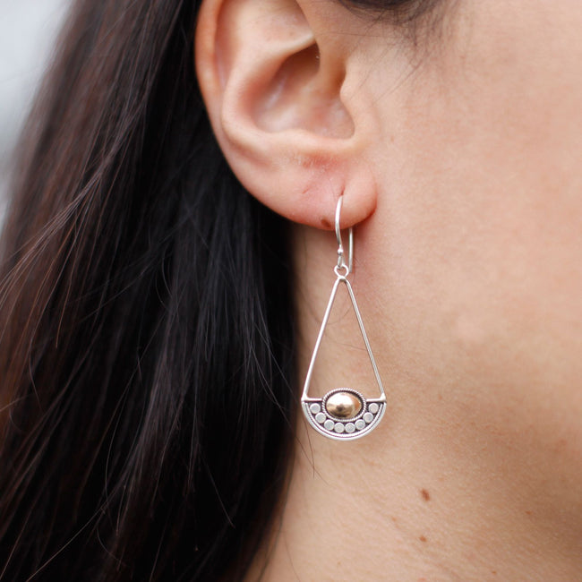 Silver 925  & 18 K Gold Earring - Luna Balance Bali Jewellery