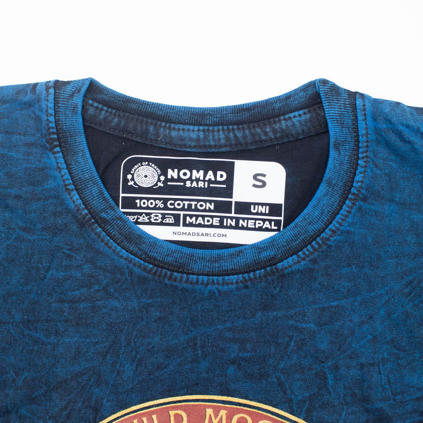 Nomad Sari Stonewashed Cotton T-Shirt - Stay Wild Moon Child - Blue - Medium