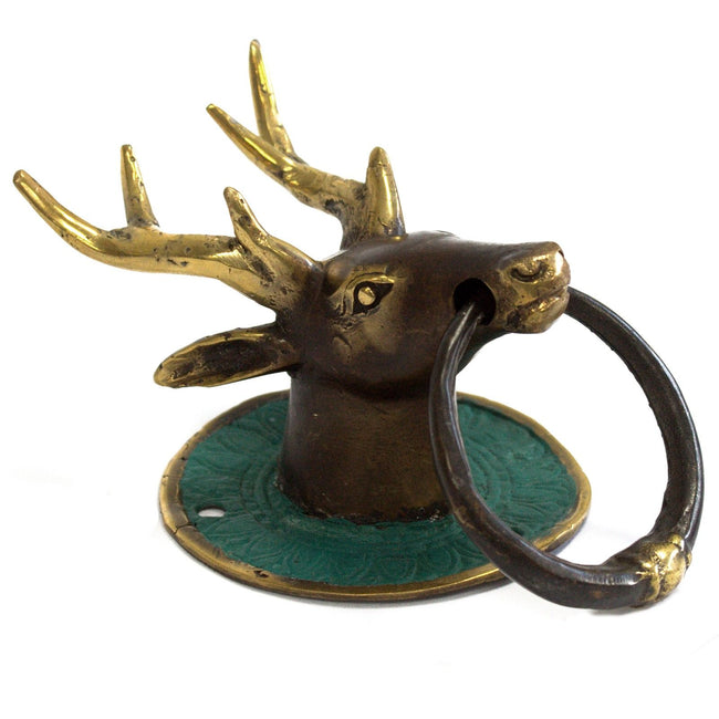 Antique Style Art Deco Brass Door Knocker - Stags Head