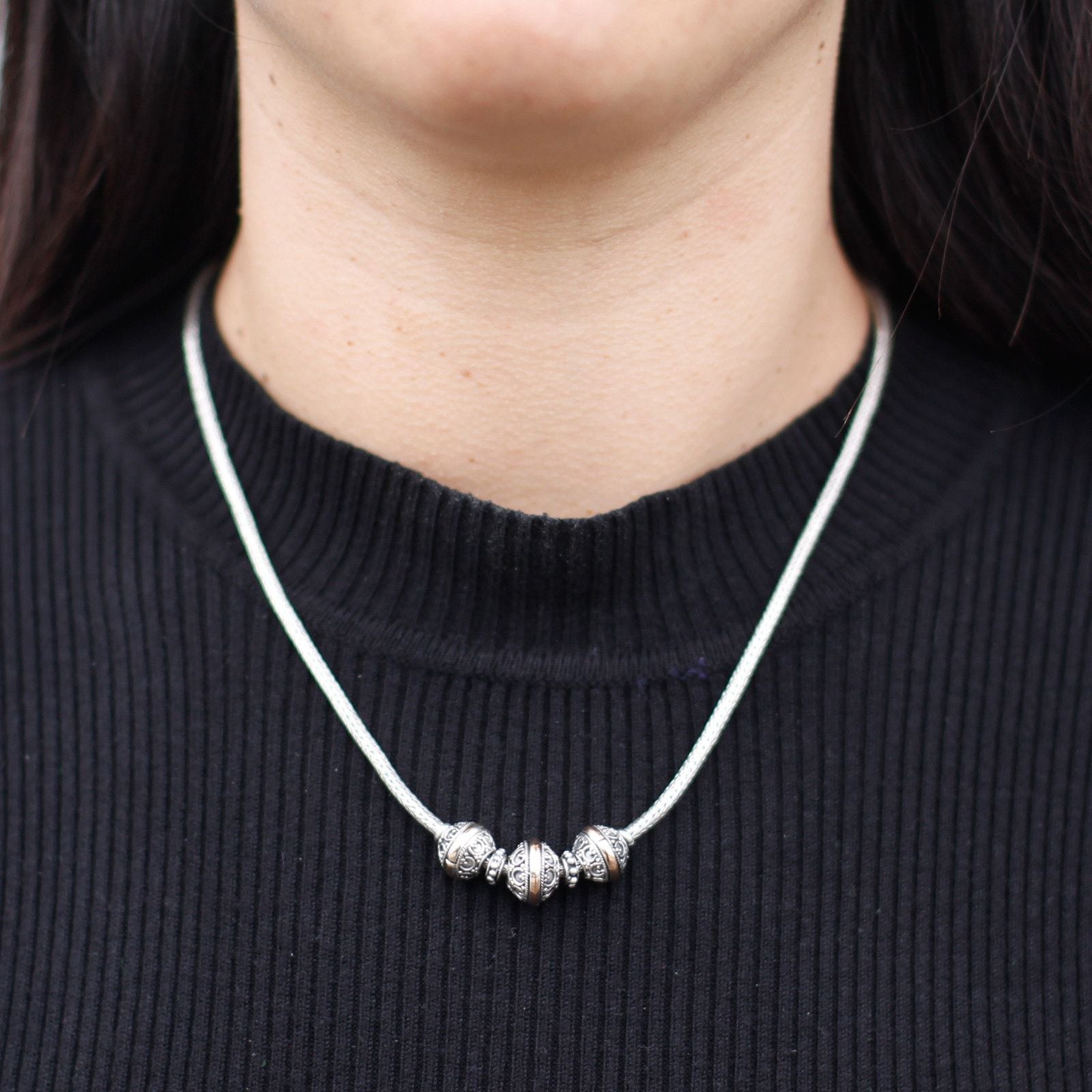 Authentic 925 Silver&18 K Gold Chain Ball Bead Necklace Bali Jewellery