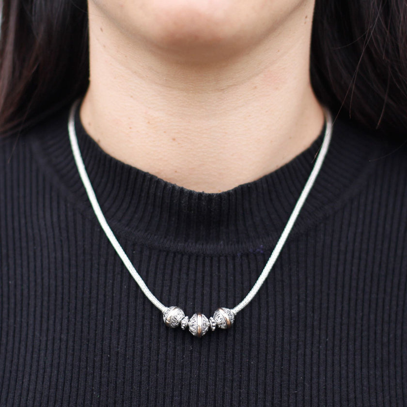 Authentic 925 Silver&18 K Gold Chain Ball Bead Necklace Bali Jewellery
