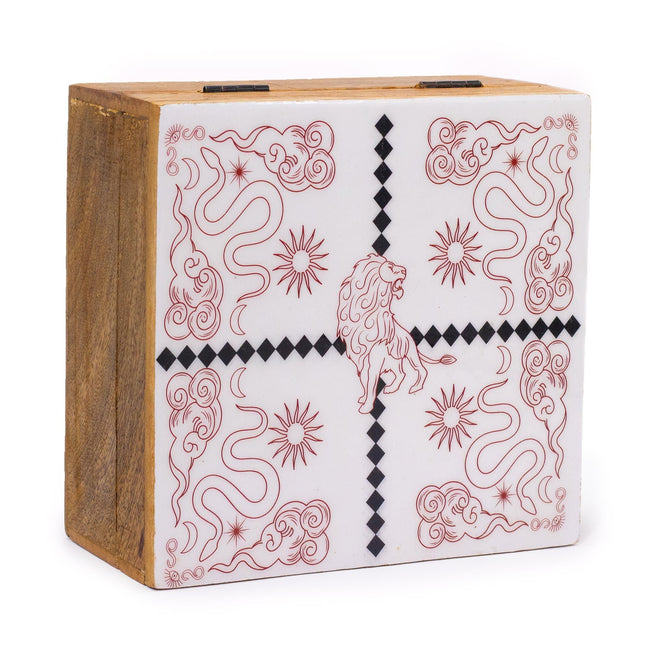 Hop Hare Big Enameled Artisan Square Box - Lion & Snakes