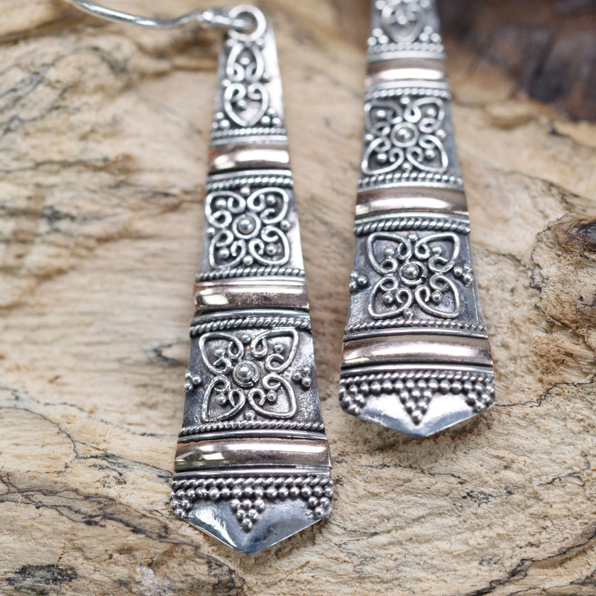925 Silver & 18 K Gold Tribal Drop Earring's Bali Jewellery